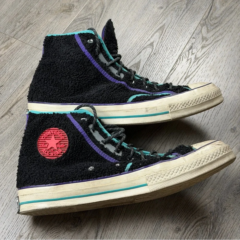 Converse Chuck Taylor All Star Shoes Mens Size 11.5 Black Fuzzy Terry High Top - Picture 4 of 11
